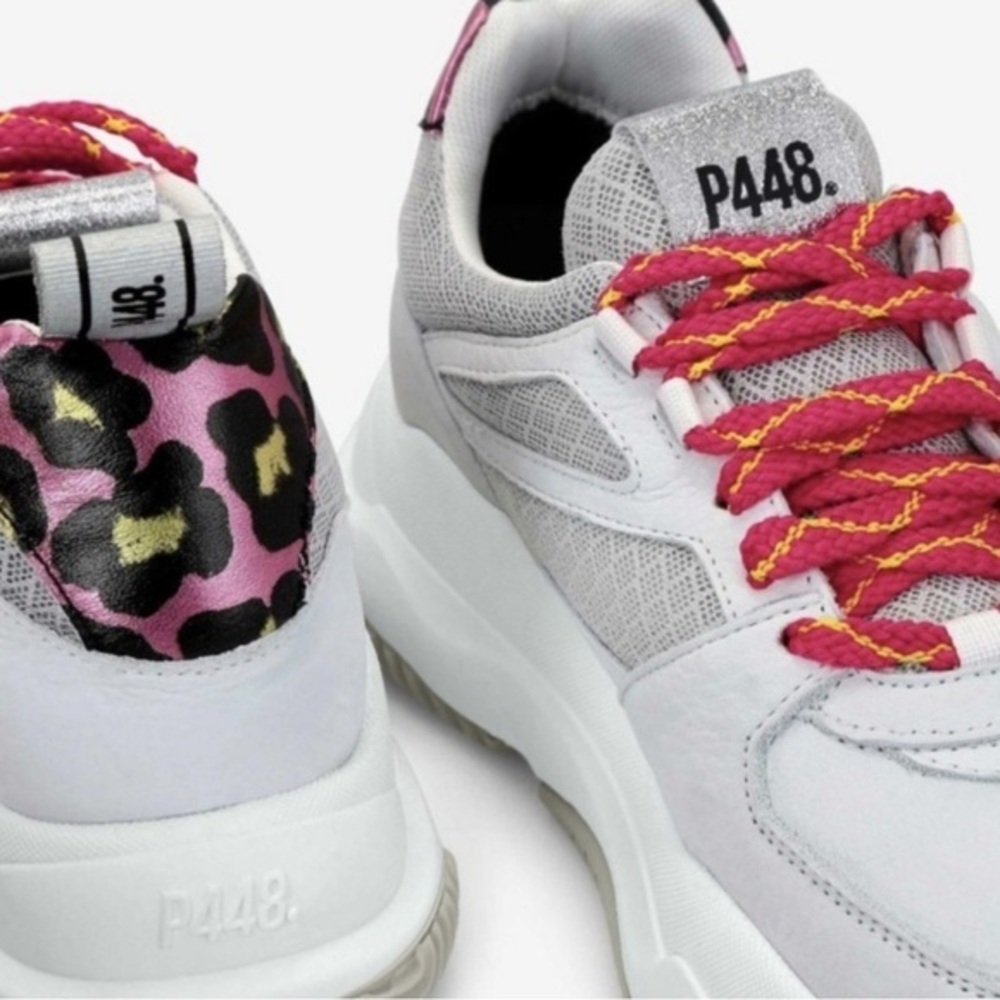*NEW* P448 Luke Chunky Trainer Sneakers, White/ Pink Leopard, size EU 39